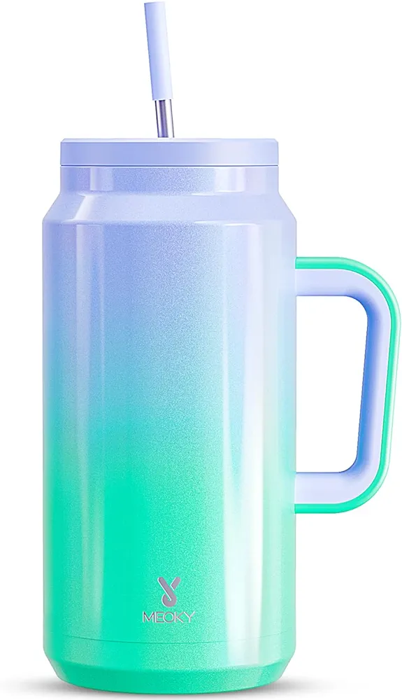Meoky 64 oz Tumbler with Handle, Stainless Steel Vacuum Insulated Tumbler with Lid and Straw, Keeps Cold for 36 Hours, 100% Leak-proof, BPA-Free, Non-slip Base (Fairyland)