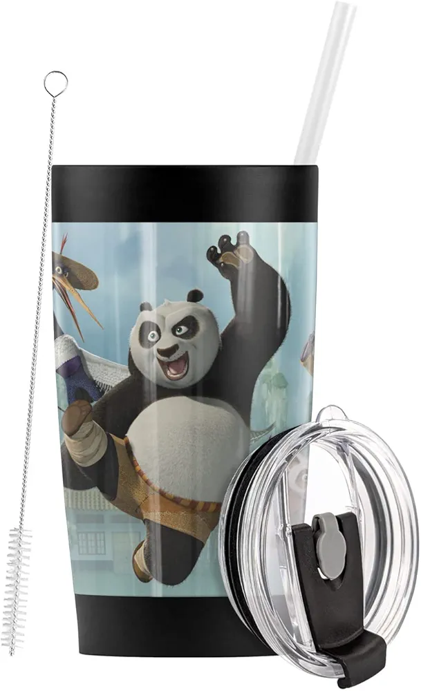 Logovision Kung Fu Panda OFFICIAL Kung Fu Panda Team Leap Stainless Steel Tumbler with Straw and Flip Lid 20 oz Travel Mug/Cup, Vacuum Insulated & Double Wall with Leakproof Dual Lid