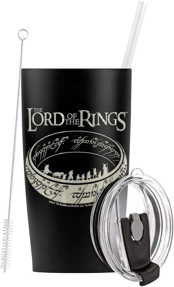 LOGOVISION The Lord of The Rings The Journey Stainless Steel Tumbler with Straw and Flip Lid 20 oz Vacuum Insulated & Double Wall with Leakproof Dual Lid | Great for Iced Coffee and Hot Beverages