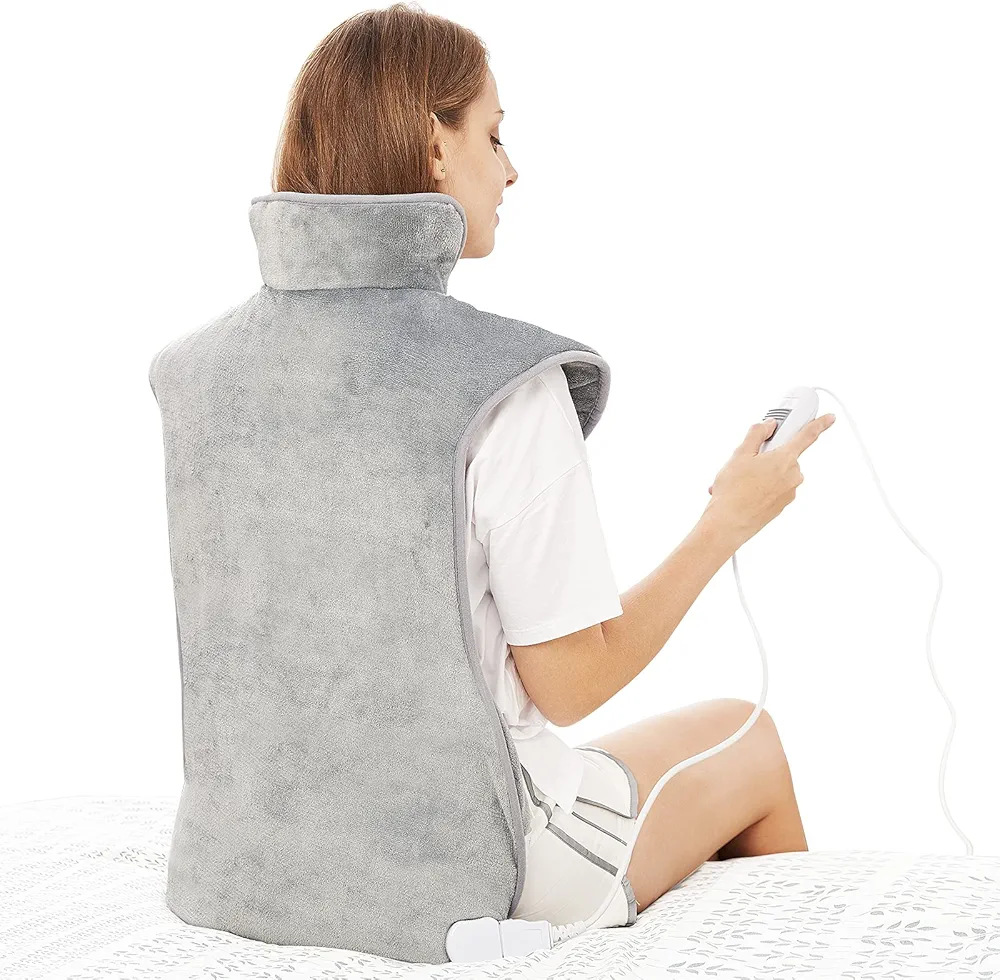 Mia&Coco Large Electric Heating Pad for Back Neck and Shoulders Pain Relief, 39"x23" Fast-Heat Therapy Warp with Waist Strap, 3 Heat Levels, Auto-Off Timer, Comfort Grey