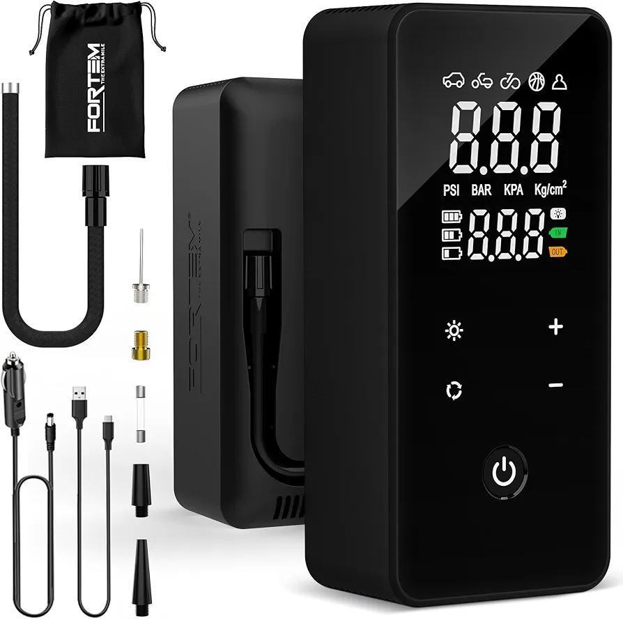 FORTEM Cordless Tire Inflator, Portable Air Compressor, Electric Air Pump for Car Tires with 7800 mAh Battery, 2X Faster Inflation Tire Pump for Car, Bike, Bicycle, SUV, Carry Bag