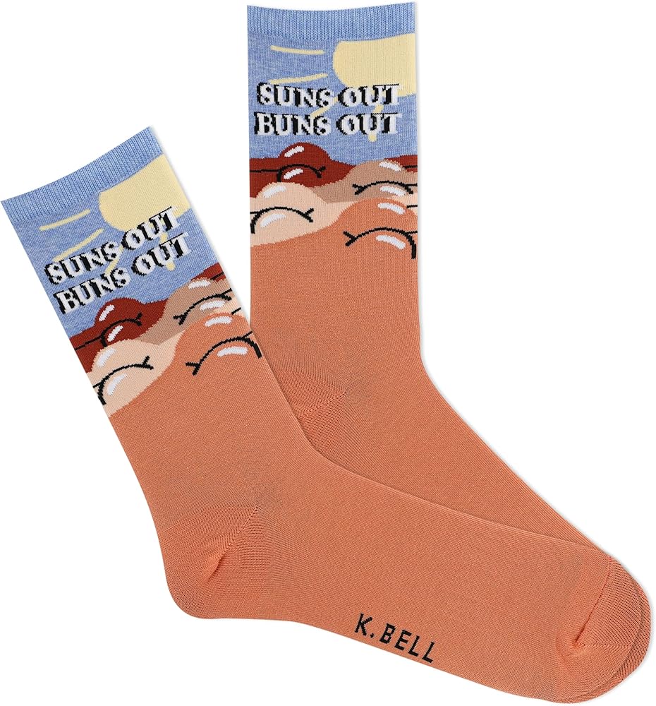 K. Bell Women's Funny Jokes & Wordplay Crew Socks-1 Pairs-Cool & Cute Pop Culture Gifts