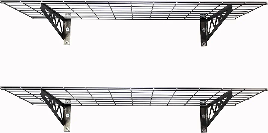 SafeRacks Garage Wall Shelves - 2-Pack 24"x48" Mountable Shelving Units for The Garage, Pantry or Utility Closet, Heavy Duty Steel Shelf with Bike Accessory Hooks, 500lb Capacity, Color: Hammertone