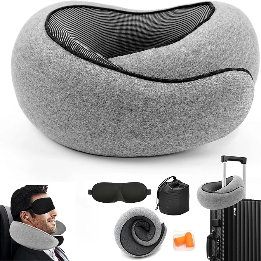 Travel Pillow for Airplanes, Pure Memory Foam Travel Pillow, 360° Support Stowable Pillows,Comfort and Breathability Neck Pillow for Travel, Car Rides, and Home Use