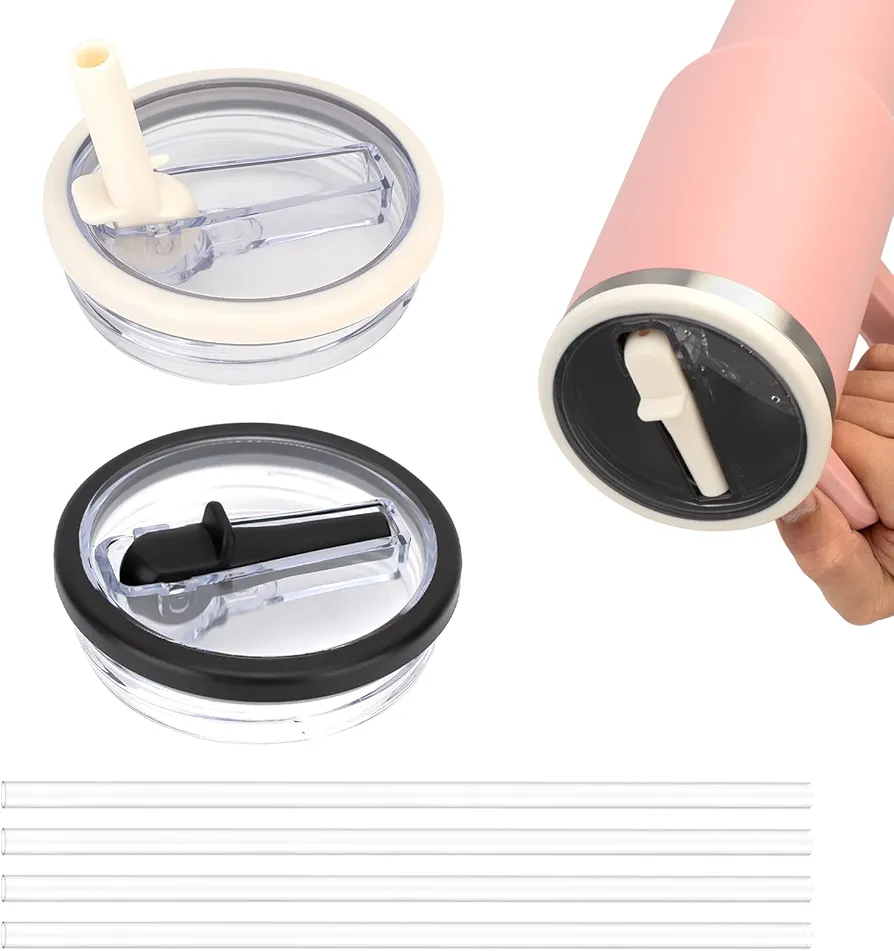 40 oz Tumbler Flip Straws Lid for Stanley Cup with Silicone Straws, Leak-Proof Replacement, Compatible with Stanley Quencher Tumbler, Easy Fit for Stanley 40oz/64oz insulated Tumbler - 2 Pack