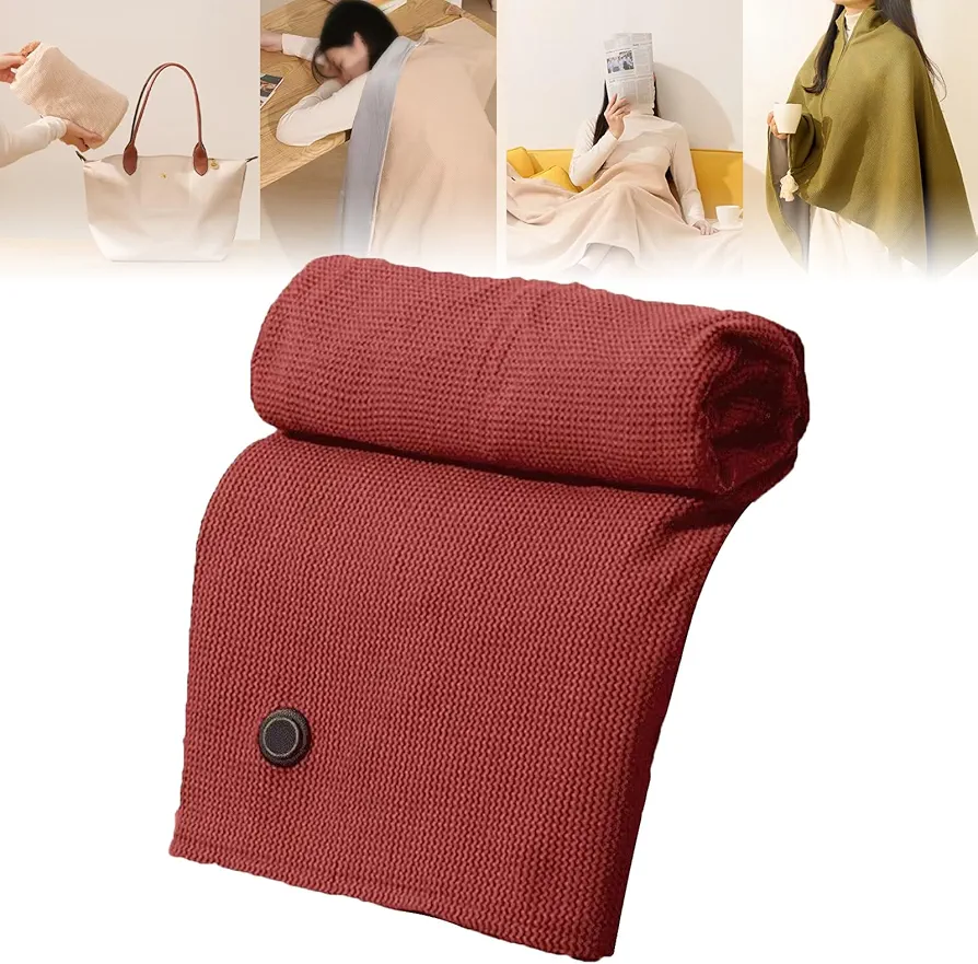 Portable Heated Shawl Wraps for Women, Portable Soft Zipper Electric Heated Blanket Shawl, Heated Graphene Warming Blanket for Women (Red, with pb)