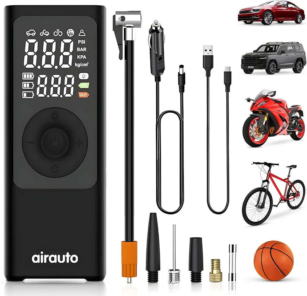 Tire Inflator Portable Air Compressor for Car Truck SUV Bicycle Motorcycle Balls & More 4X Faster, Dual-Use 150 PSI Electric Cordless Pump, Auto Wireless Pressure Gauge