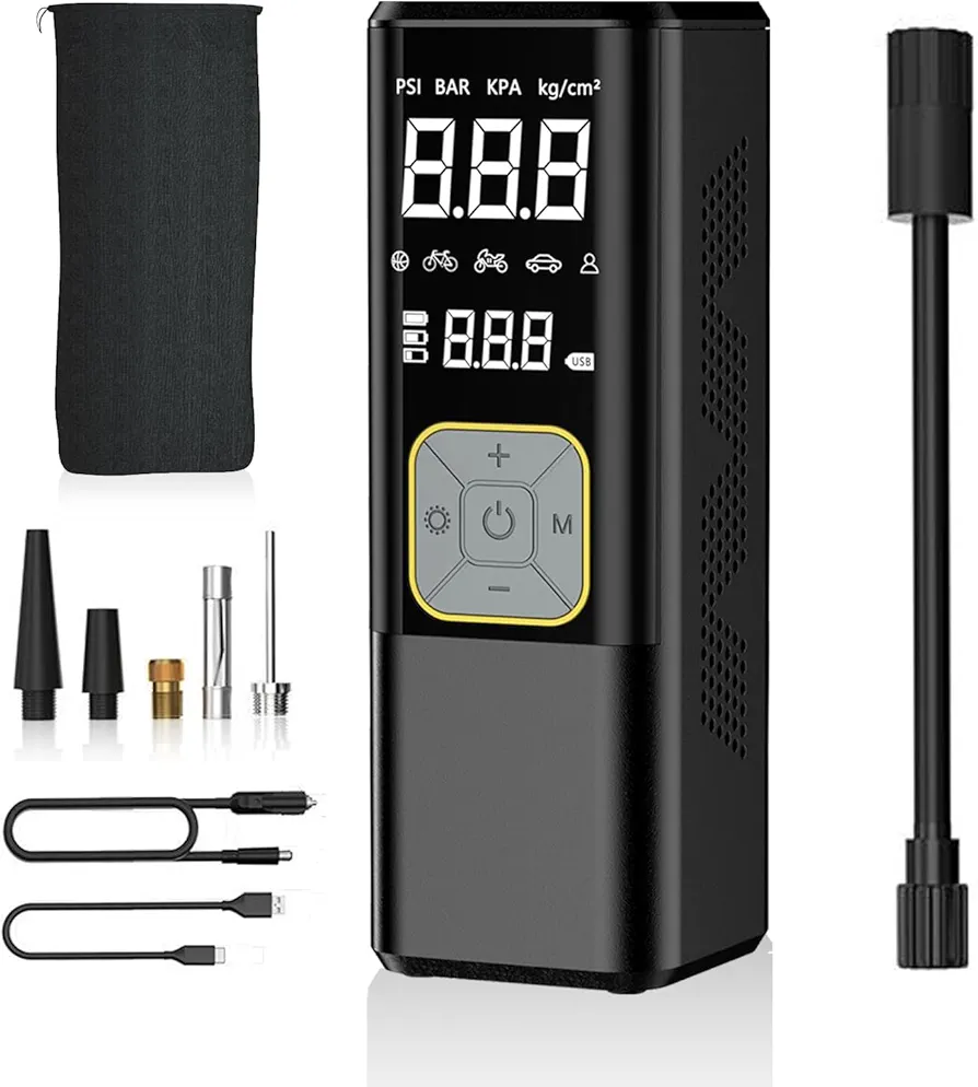 Tire Inflator Portable Air Compressor，Cordless 150PSI Air Pump for Car Tires with Accurate Digital Tire Pressure Gauge, 6000mAh Battery & 12V DC Dual Power, Motorcycle Pump ，ball pump.