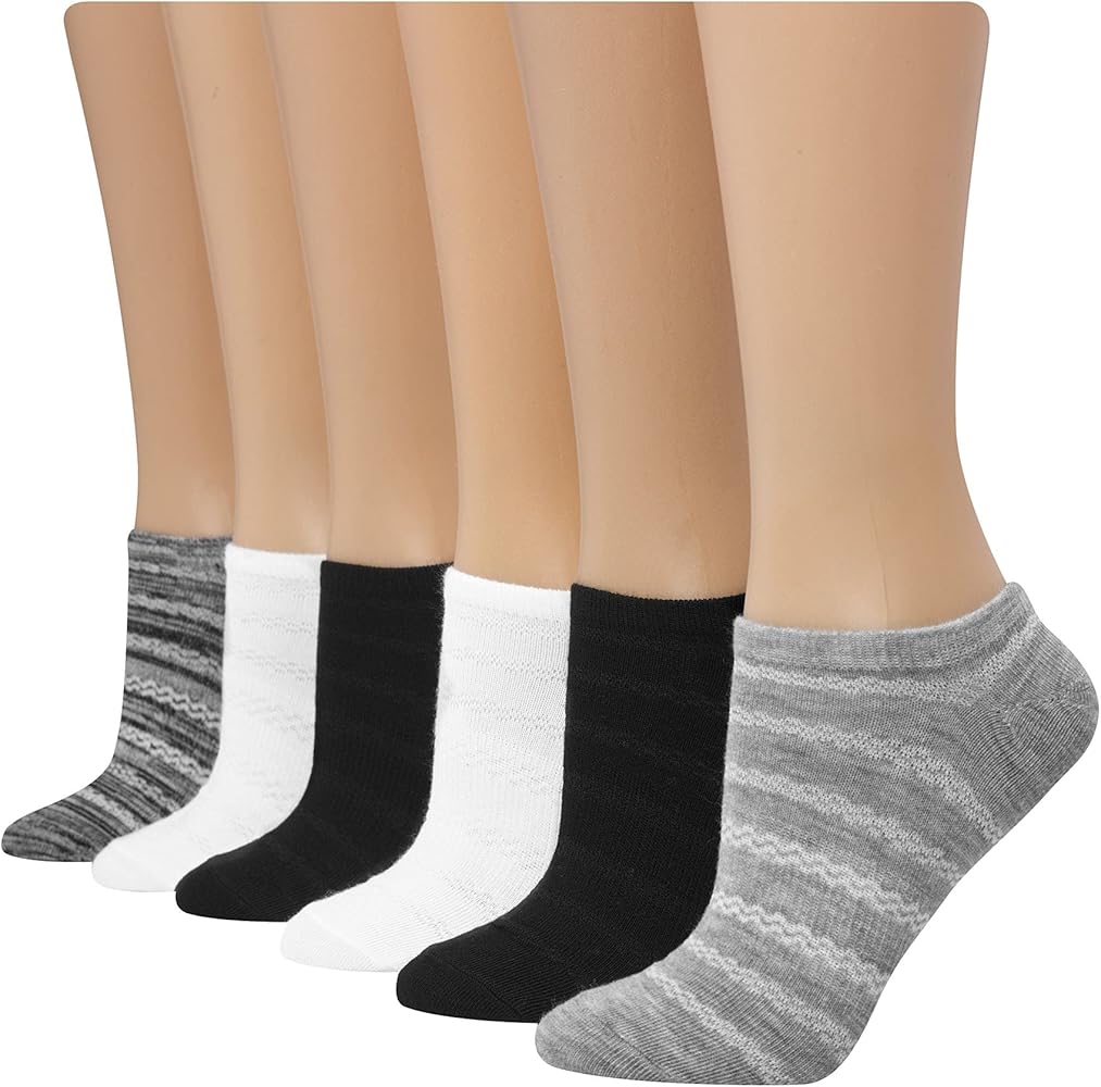 Hanes womens Lightweight Breathable Super No Show Socks, 6-pair Pack Casual Sock, Black/Grey Accent Design, 5 9 US