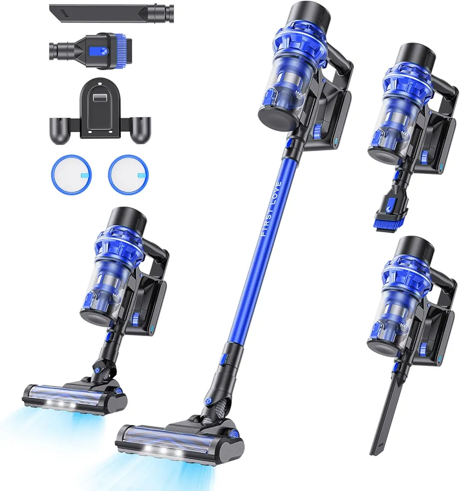 FirstLove Cordless Vacuum Cleaner, 25Kpa Powerful Suction Power Stick Vacuum with Rechargeable Battery, 6-in-1 Lightweight Handheld Vacuum Perfect for Pet Hair Carpet Floor Cleaner