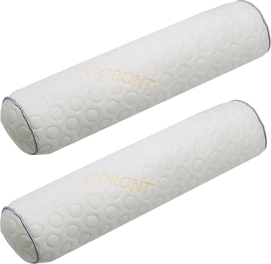 Cylindrical Pillow,Bedding Round Neck Pillow (Pack of 2, White Jacquard) 18 x 4 inches,Bolster Pillow for Bed, Legs, Back and Yoga (18x4)