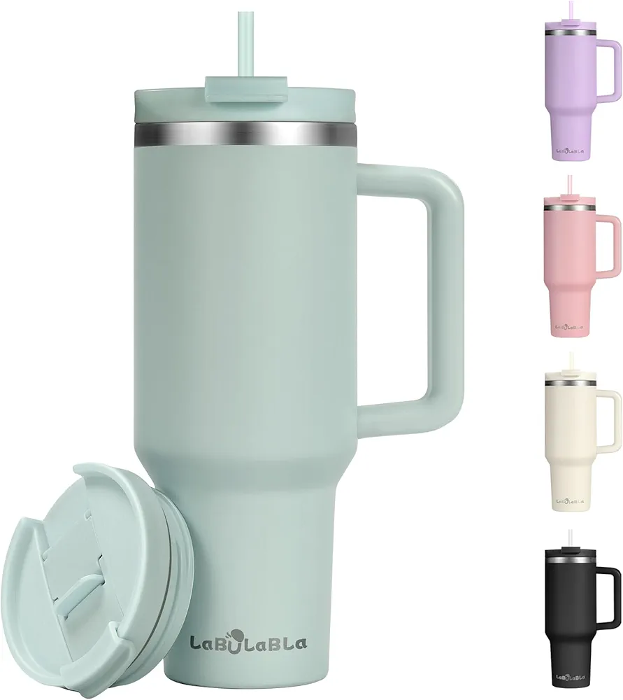 40oz Tumbler with Handle,Double Wall Vacuum Reusable Stainless Steel Insulated Water Bottle,With Leak Proof lid and Straw for Iced or Cold Beverages (Blue Haze)