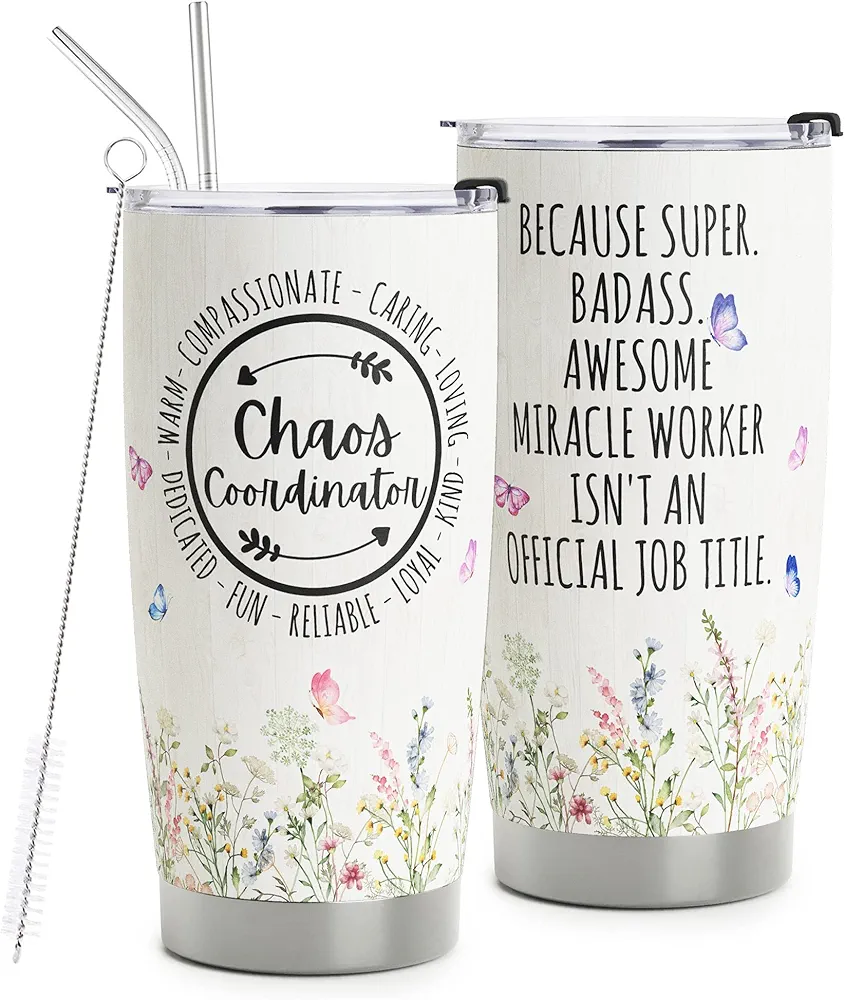 Chaos Coordinator gifts - Chaos Coordinator Travel Mug with Straw for Mom Coworker Boss Manager Employee - Stainless Steel Tumbler Cup 20oz