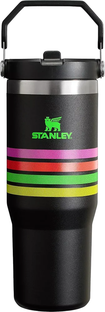 STANLEY Stainless Steel IceFlow Flip Straw Tumbler (Neon Multi Mesh Stripe, 30 oz)