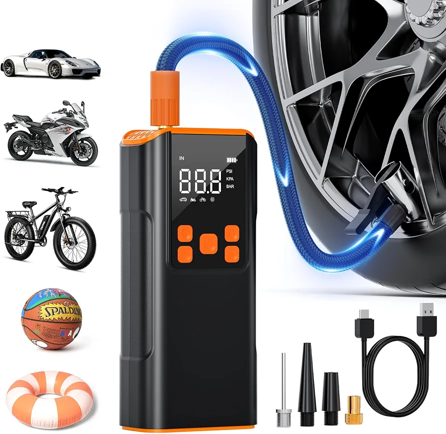 Zeee Tire Inflator Portable Air Compressor, 150PSI Portable Air Pump with Accurate Pressure LCD Display, 2X Fast Inflation Cordless Tire Pump for Car Bicycle Motorcycle Ball