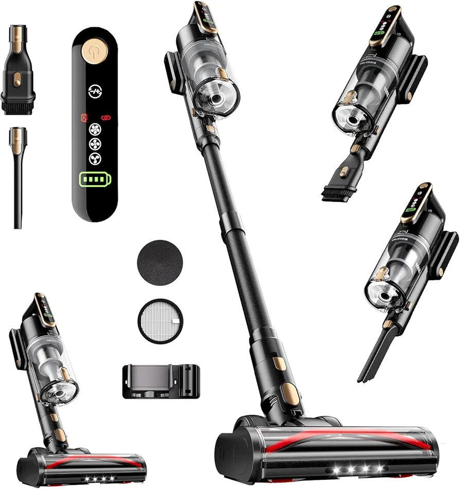 Cordless Vacuum Cleaner, 45Kpa 50 Mins Runtime Self-Standing Stick Vacuum Cleaners for Home, Powerful Suction, Lightweight, LED Touch Screen 8 in 1 Vacuum for Pet Hair, Carpet, Hardwood Floor, Black