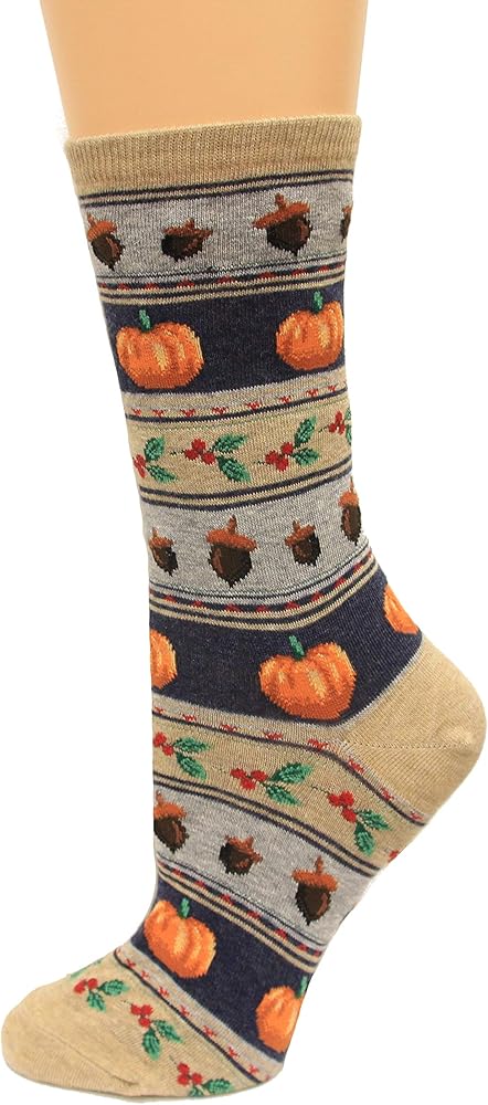 Hot Sox Thanksgiving Themed Crew Socks 1 Pair, Women's Shoe Size 4-10 / Sock size 9-11