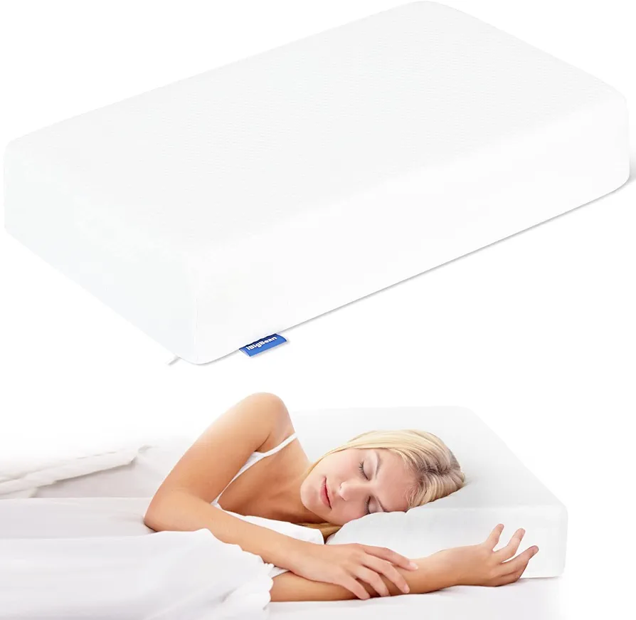 Memory Foam Cubic Pillow Side Sleeper Pillow for Neck and Shoulder Pain Relief | 4in Thick Low Pillow for Side Sleeping Narrow Shoulder People - 20''x12''x4'' Thin