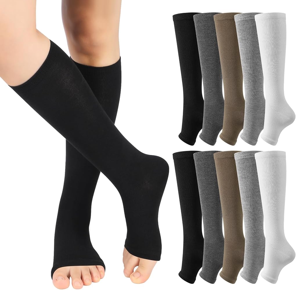 5 Pairs Cotton Toeless Socks Winter Warm Tall Boot Socks Open Toe Knee High Socks Leg Warmers Long Boot Socks for Women Men Christmas Gift