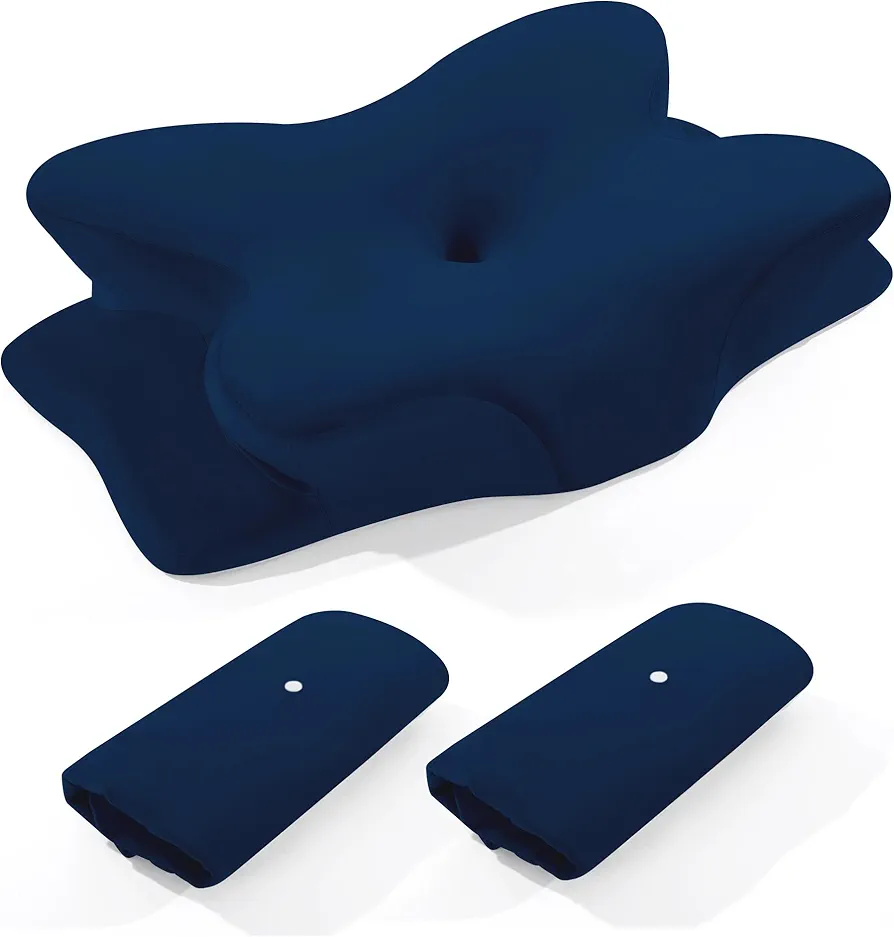 BALAPET 2 Pcs Velvet Cervical Neck Pillow Case, Soft Elasticity Pillowcase for Ergonomic Cervical Neck Pillow,Fuzzy Warm Flannel Pillow Cases with Zipper, Cover Only(Navy Blue)