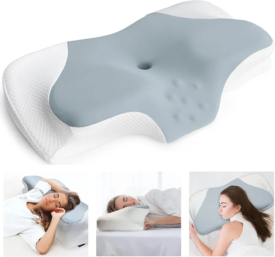 Memory Foam Ergonomic Pillow for Neck Pain Relief, Head and Neck Orthopedic Support, Contoured for Side, Back, and Stomach Sleepers, Designed for TMJ Tension and Snoring