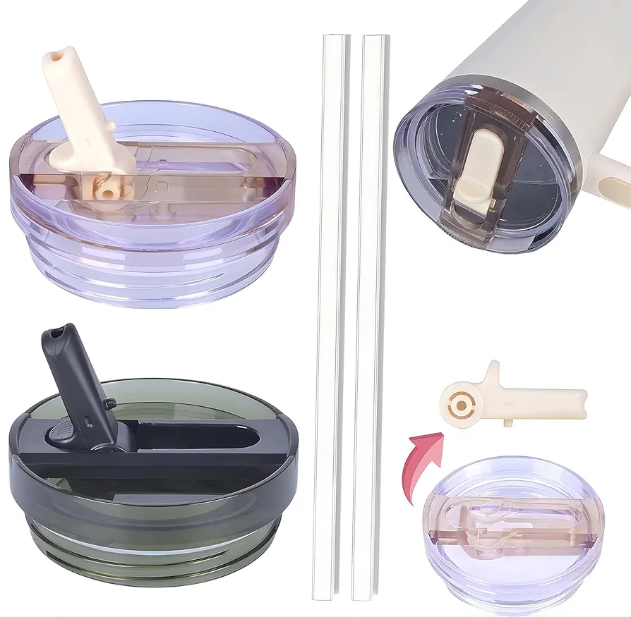 40oz Tumbler Detachable Flip Straw Lid for Stanley Cup Accessory, Lids for Stanley Cups, Leak Proof Lids with Stanley Cup, Accessories Compatible with Stanley Cups Cover (Black & Cream)
