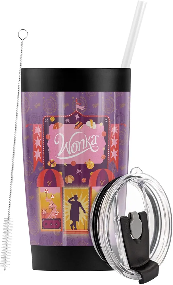 Wonka (2023) OFFICIAL Door to Imagination Stainless Steel Tumbler with Straw and Flip Lid 20 oz Travel Mug/Cup, Vacuum Insulated & Double Wall with Leakproof Dual Lid