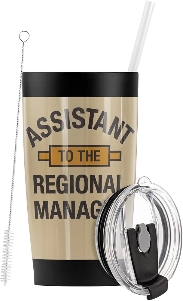 LOGOVISION The Office OFFICIAL Assistant To The Regional Manager Stainless Steel Tumbler with Straw and Flip Lid 20 oz Travel Mug/Cup, Vacuum Insulated & Double Wall with Leakproof Dual Lid
