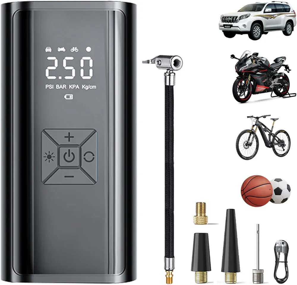Tire Inflator Portable Air Compressor, Eozosey Rechargeable Air Pump, 150PSI Portable Cordless Tire Pump, Mini Bike Tire Pump, Portable Air Compressor for Motorcycle, SUV, Sport Ball, Bicycle