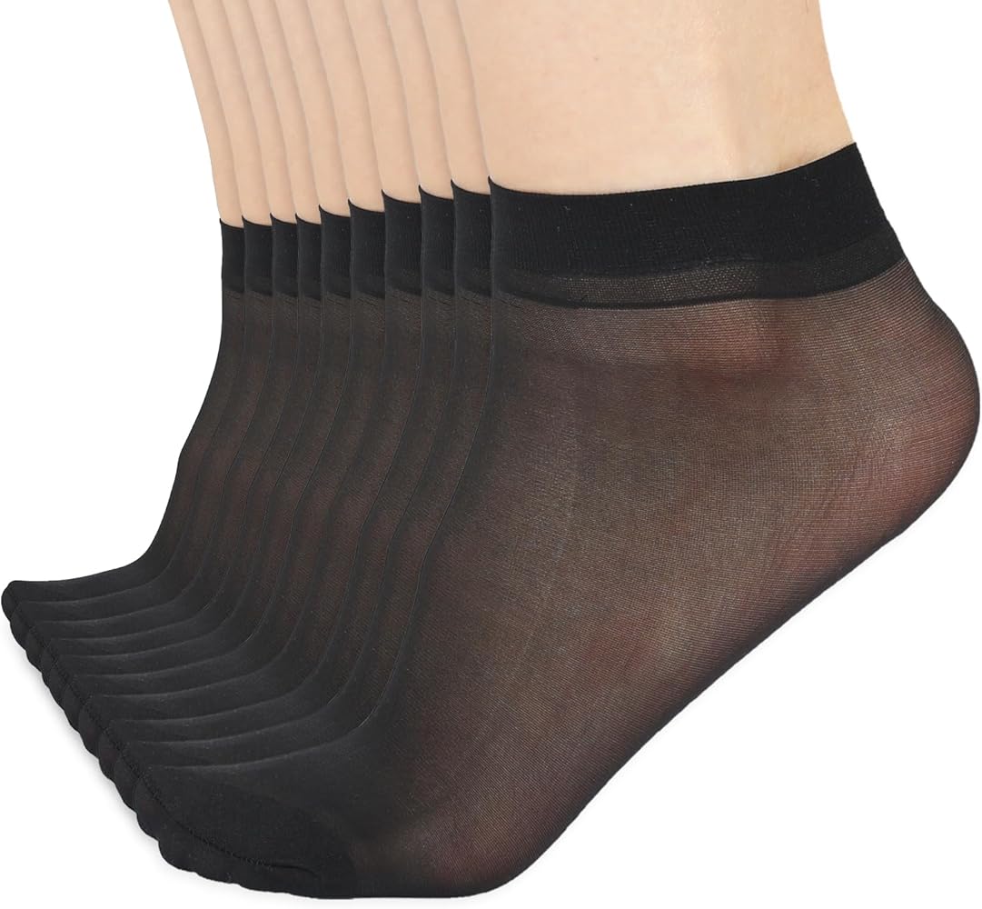 10 Pairs Ankle Nylon High Sheer Socks for Women, Universal Nude Ultra Thin Nylon Mesh Socks Stockings Summer Socks
