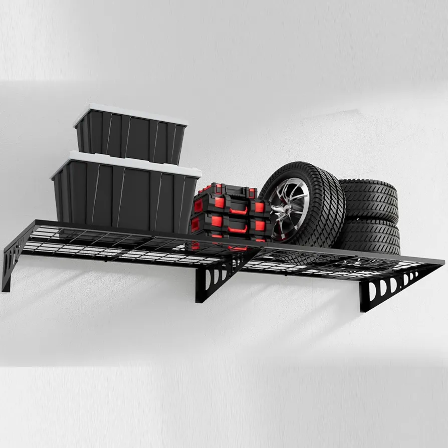 2x5.5 ft Garage Wall Shelving Garage Storage Shelving Wall Mounted,Loads 100 lbs Heavy Duty Wall Mounted Metal Garage Shelves (Suitable for Concrete Walls)