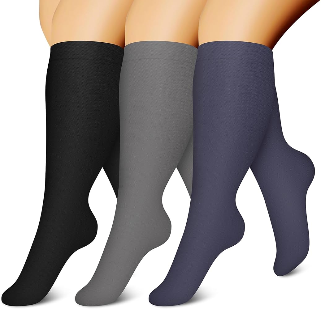 CHARMKING 3 Pairs Plus Size Compression Socks for Women & Men Extra Wide Calf 20-30 mmHg Best Support for Circulation