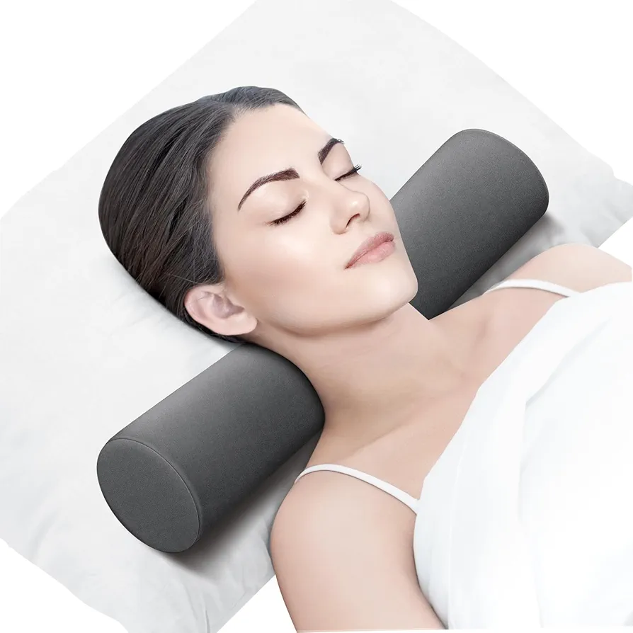 Neck Pillow for Sleeping, Cervical Pillow with Washable Zippered Cover, Cylinder Pillow, Neck Pillows for Travel, Home, Office, (17.4 x 4inch)
