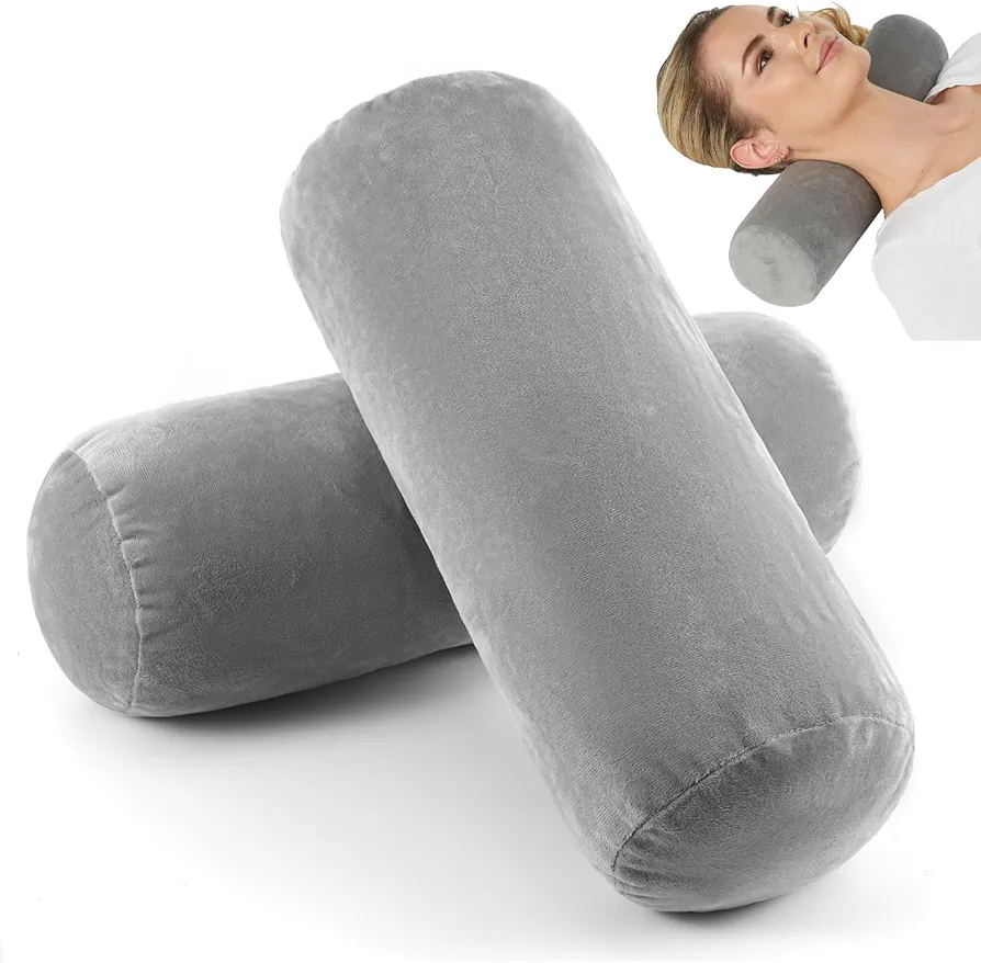 Prasacco 2 Pcs Cervical Neck Roll Pillow Cover with Zipper, Round Pillow Covers Soft Neck Roll Pillow Cover Comfortable Pillowcases for House Home Decor Cylindrical Pillow Cushion(Gray, 16 x 6 Inch)