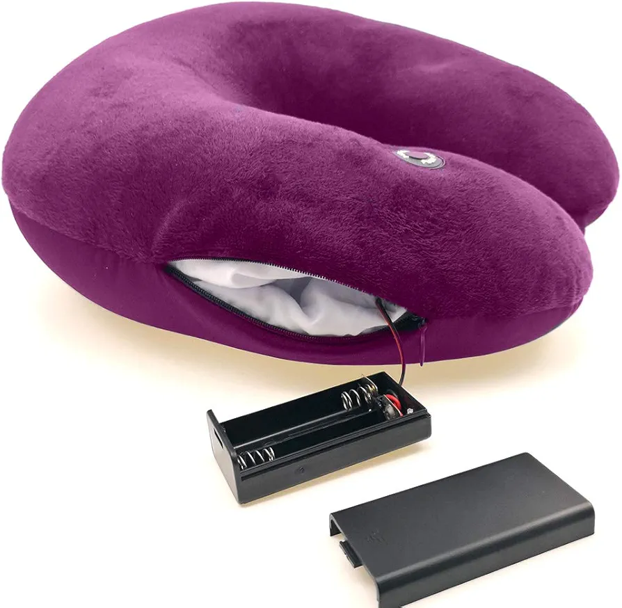 Hooshing Vibrating Neck Pillow Massage Therapy for Traveling Home Rest Neck Pillows for Pain Relief, Best Gift for Parents Purple