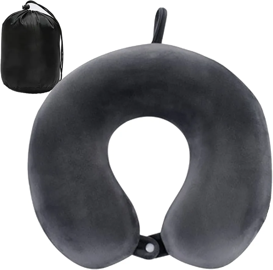 Neck Pillow for Traveling, Upgraded Travel Neck Pillow for Airplane 100% Pure Memory Foam Travel Pillow for Flight Headrest Sleep, Portable Plane Accessories