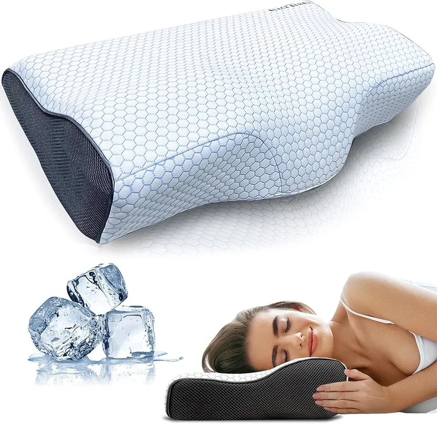 Contour Memory Foam Sleeping Pillow, Ergonomic Cervical Pillow for Neck Pain Relief, Adjustable Side Sleeper Traction Pillow for Adults, Orthopedic cooling Bed Pillows for Side, back Stomach Sleepers.