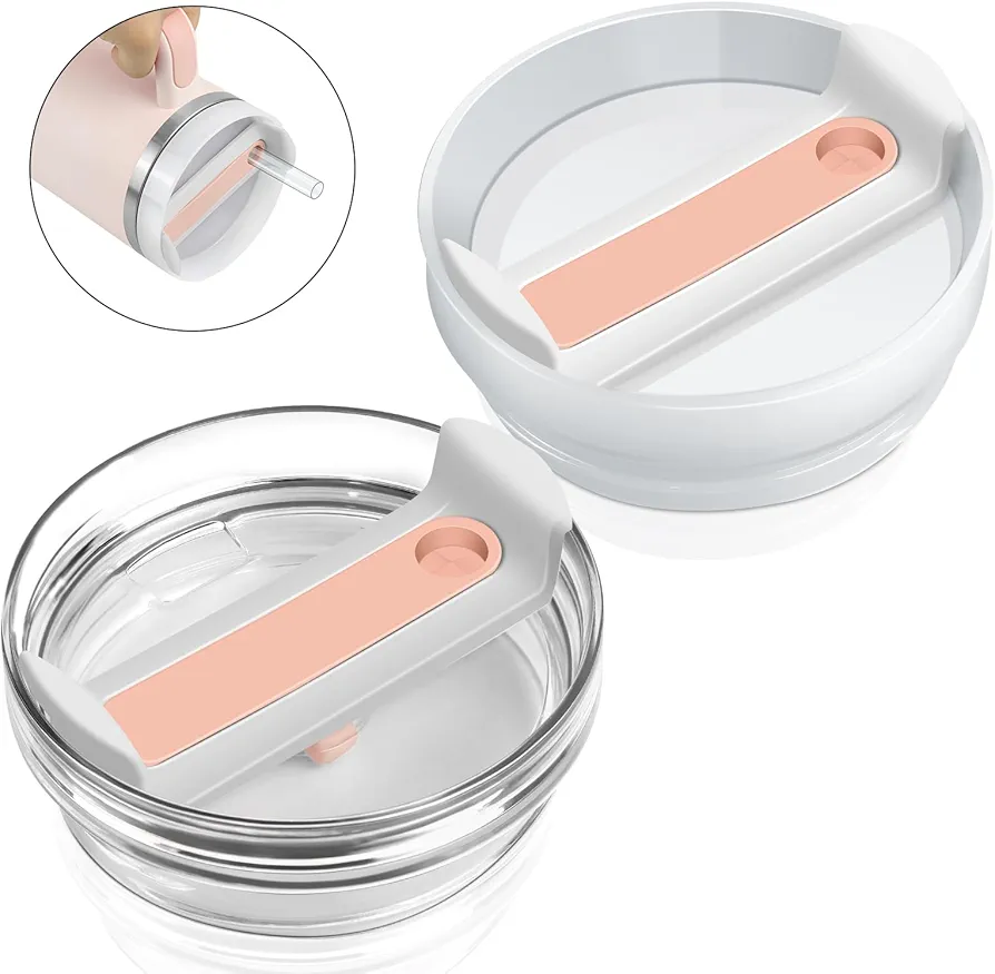 2Pcs 40 OZ Tumbler Lid Compatible with Stanley Cup, Durablee Replacement Lids for Stanle Adventure Quencher Travel Tumbler 40 OZ, Spill-Proof Tumbler Cover(Rose Quartz + Transparent)