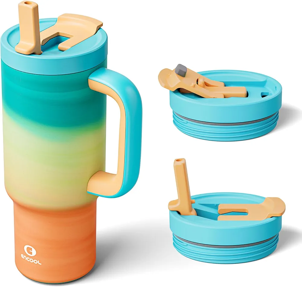 32 oz Tumbler with Handle and Flip Straw, 100% Resistant Tumbler with Lid and Straw, Insulated Stainless Steel Travel Coffee Mug, Keeps Cold for 24 Hours, Cup Holder Friendly (Avenue)