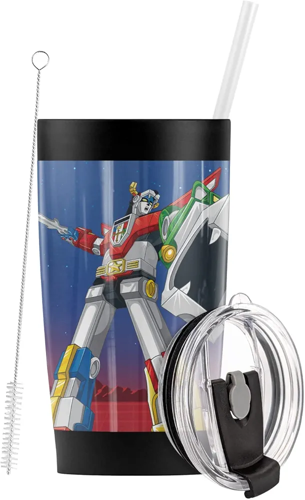 Logovision Voltron OFFICIAL Based On Drm223 Stainless Steel Tumbler with Straw and Flip Lid 20 oz Travel Mug/Cup, Vacuum Insulated & Double Wall with Leakproof Dual Lid