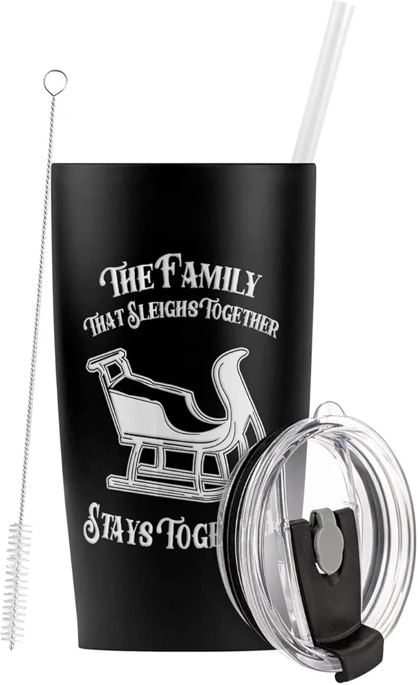 bCreative - LCT Creative OFFICIAL The Family That Sleighs Together Stainless Steel Tumbler with Straw and Flip Lid 20 oz Travel Mug/Cup, Vacuum Insulated & Double Wall with Leakproof Dual Lid