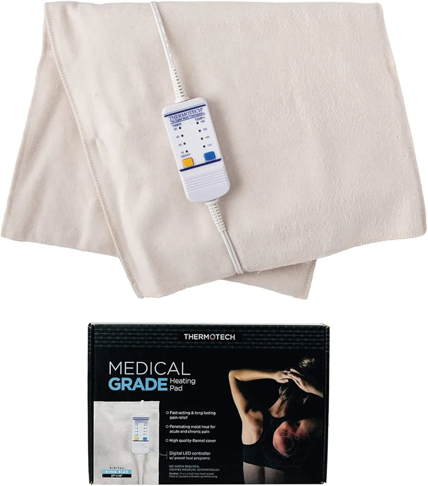 Medical Grade Heating pad with Automatic Moist Heat by Thermotech, High Heat Heating pad for Back Pain and Cramps - 2nd Gen Version (Extra Large King Digital - 26" by 14")