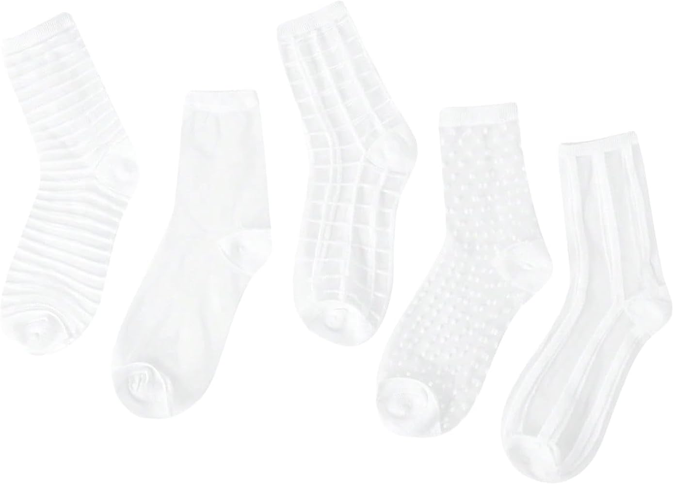 Verdusa Women's 5 Pairs Sheer Socks Mesh Crew Socks Transparent See Through Tulle Socks