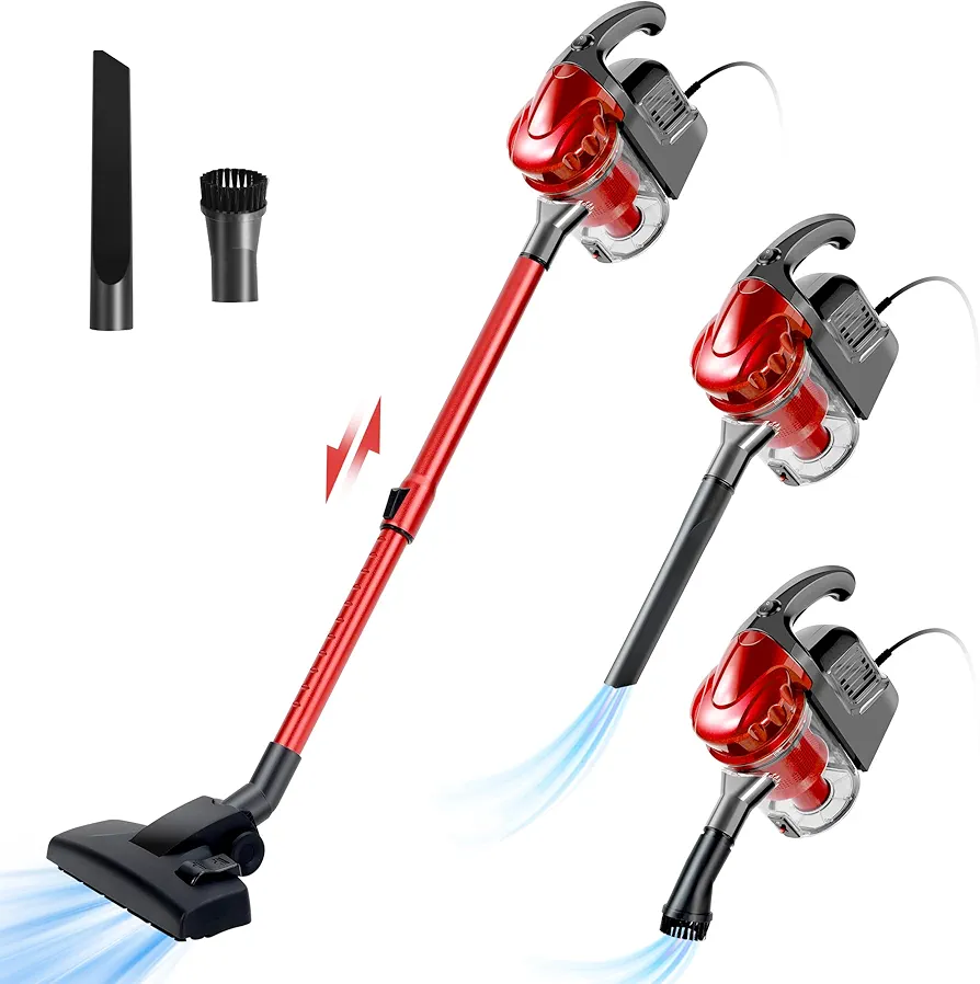 Corded Vacuum Cleaner, 17KPa Powerful Suction with 600W Motor, 4 in 1 Lightweight Handheld Stick Vacuum for Pet Hair Hard Floor and Carpet