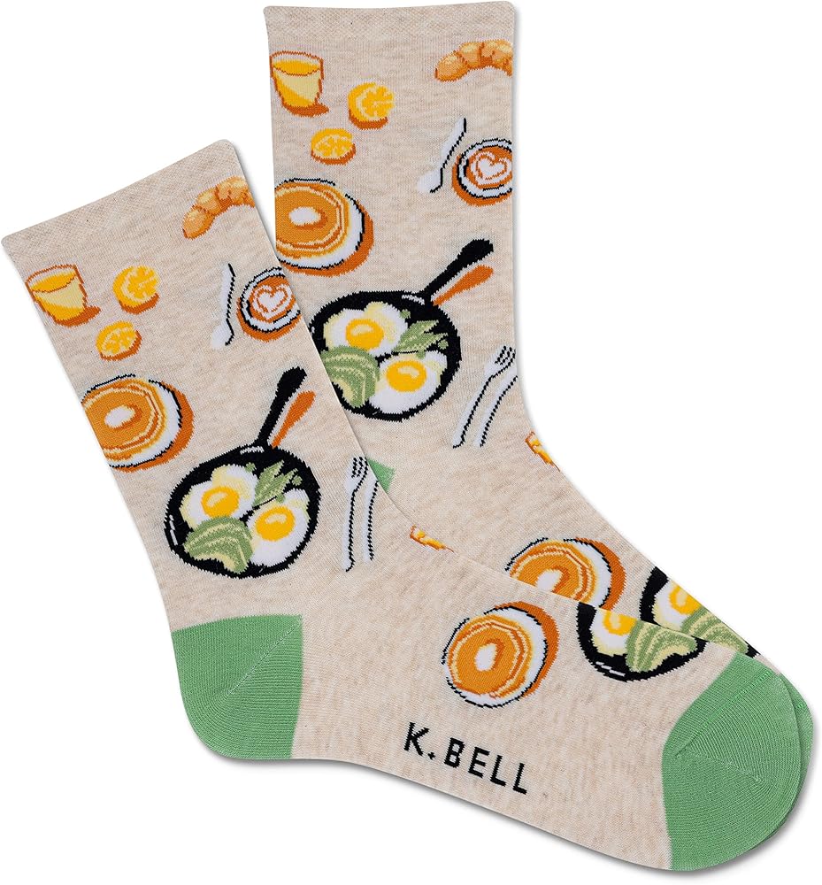 K. Bell Women's Breakfast In Bed Crew Socks 1 Pair, Oatmeal Heather, Women's 9-11