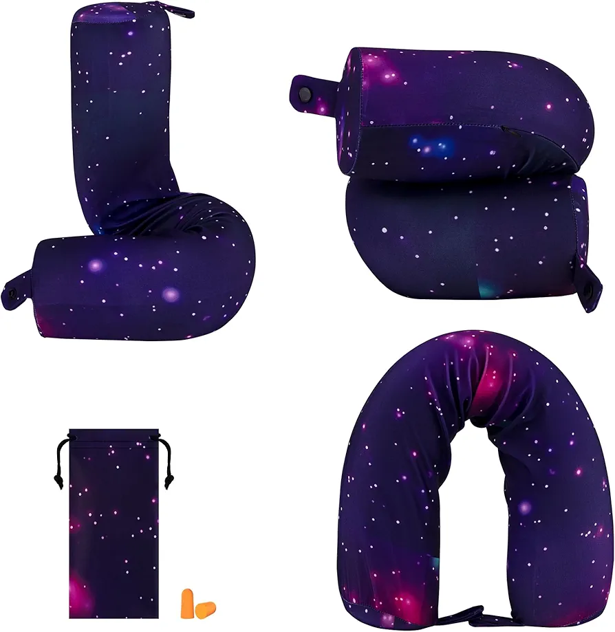 bvya Twist Memory Foam Travel Pillow for Neck, Chin, Lumbar and Leg Support-for Travling or at Home-Adjustable, Bendable Roll Pillow with Washable Elastic Polyester Cover & Eye Mask & Small Pouch