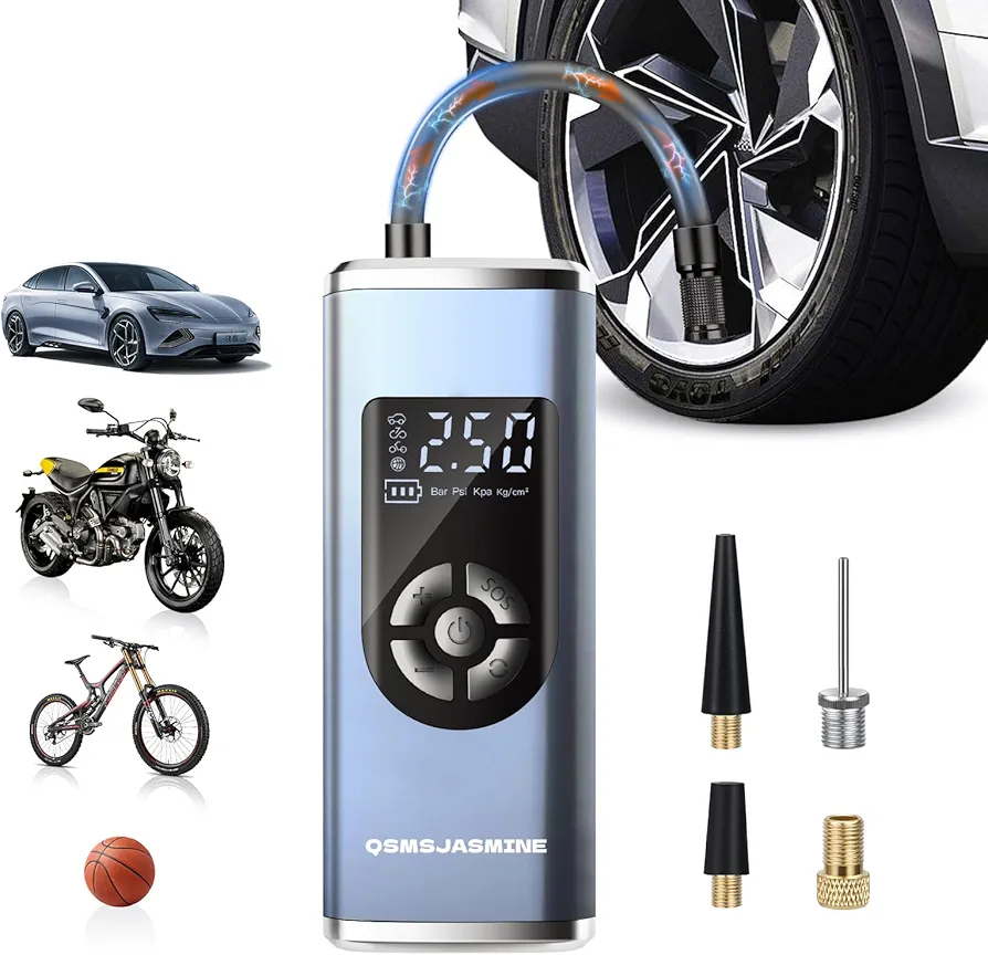 Tire Inflator Portable Air Compressor - 150 PSI Fast Electric Air Pump for Car Tires with Digital Pressure Gauge, Rechargeable Battery, Auto-Off, Portable Tire Inflator for Car, Motorcycle, Bike, Ball