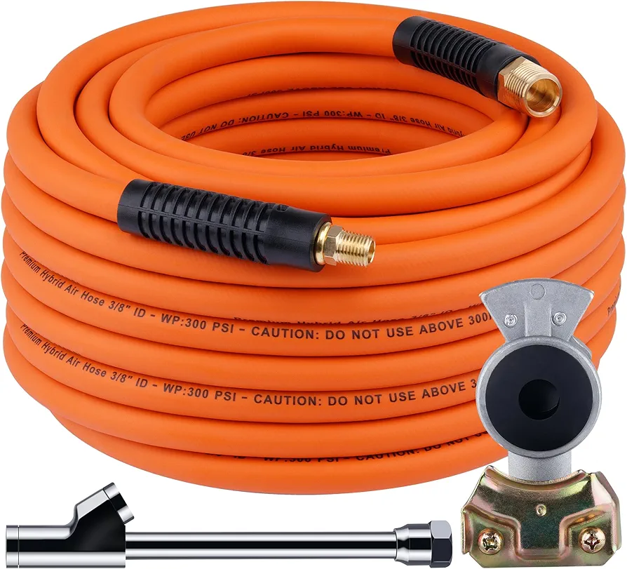 Truck Tire Inflator Kit, 3/8” x 50FT Hybrid Air Hose with 1/4" Chuck and 1/2" NPT Universal Gladhand Connection (350PSI Max Working Pressure)