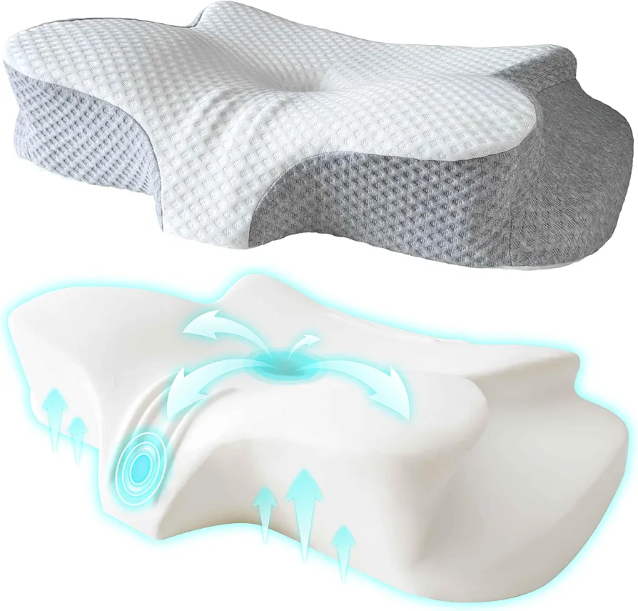 Adjustable Cervical Ergonomic Support Pillow for Neck Pain Relief,Orthopedic Memory Foam Pillow Side Back Sleepers,Contour Shoulder Support Pillow Removable Foam for Stomach Sleepers