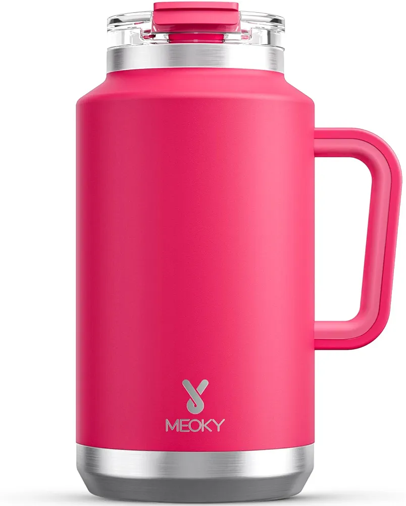 Meoky 50 oz Tumbler with Handle, Stainless Steel Vacuum Insulated Tumbler with Lid and Straw, Keeps Cold for 36 Hours, 100% Leak-proof, BPA-Free (Ruby)